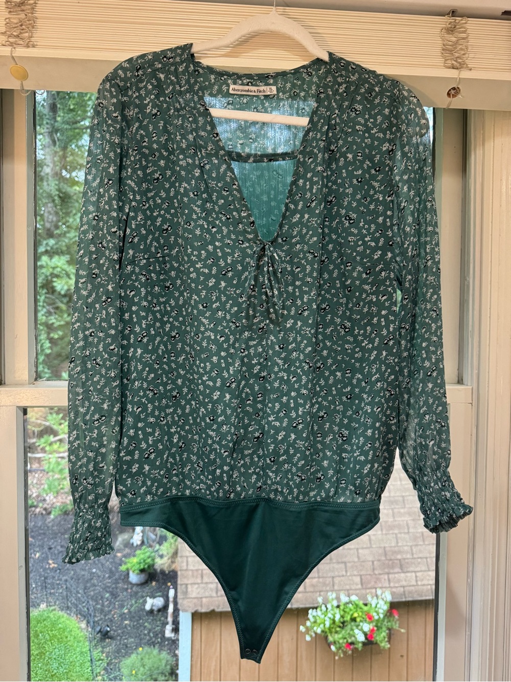 Abercrombie & Fitch Dark Green Floral Sheer Bodysuit